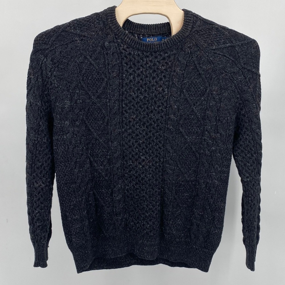 Polo Ralph‎ Lauren Men's XL Charcoal Grey Cable Knit Cotton Sweater Heavy